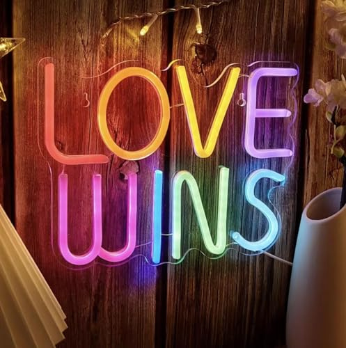 NEON LED Licht, dekorative Wand-Leuchte, LOVE WINS, bunt, ca. 30 x 20 x 2 cm, Deko-Licht, Wohnzimmer, Gaming-Zimmer, Nachtlicht für Schlafzimmer, Gamer Design-Lampe, USB-Betrieb
