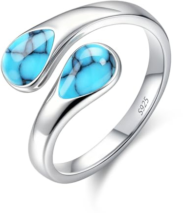 Rings for Women S925 Sterling Silver Moss Agate/Turquoise/Moonstone/Malachite Jewelry Rings Gift for Valentine's Day