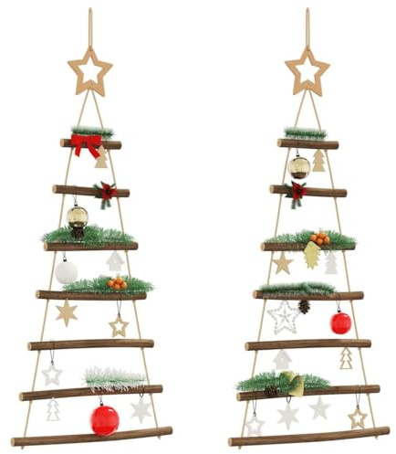 HaoChrymec Hängende Weihnachtsbäume 2 STK. 42x90 cm, Naturholz, Mit Spitzensternen, Rustikaler Charme, Weihnachtsbaum zum Aufhängen, Christbaum für die Wand, Für Innenbereich