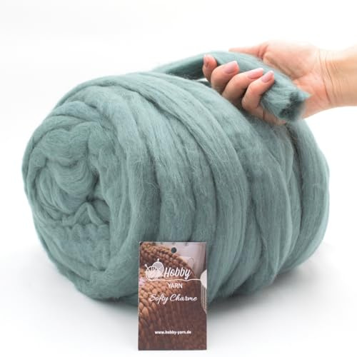 Hobby YARN – Softy Charme – 100% Schurwolle, 1 kg je Garn, XXL Merino Wolle, Extra dicke Filzwolle, Trocken- und Nassfilzen, Handstricken, Decken, Babydecken, Haustierbett (31319 - Storm Slate)