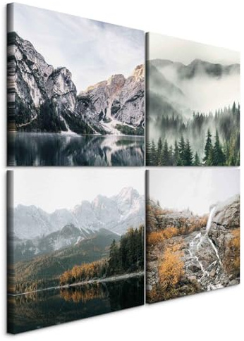 murando - Leinwandbild Set Berglandschaft Nebel, 40x40 cm, 4-teilig, modern | Hochwertige Leinwand, sofort aufhängbar, ideal fürs Wohn- oder Schlafzimmer, wasserfest und lichtecht, langlebig, stilvoll