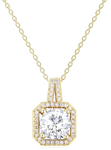 Löb 750 Gold vergoldet Halskette Quadrat Anhänger Zirkonia Steine Weiß Damen Kette Eckig Steinanhänger Viereck Glitzer Steinchen in Diamant Form