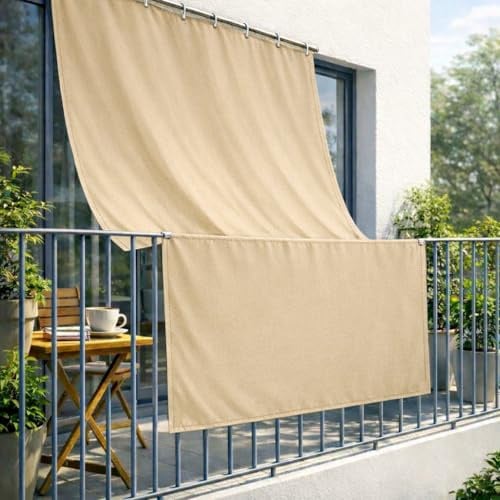 Tenda da Sole Tinta Unita per Esterno con Occhielli in Metallo | Telo Ombreggiante a Caduta per Balconi Resistente Lavabile Beige 290x300cm