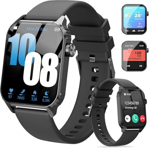 TRAUSI Smart Watches for Women Men, 1.83 inches HD Smartwatch with 120 Sports Modes, Heart Rate/Sleep Monitor, IP67 Waterproof, Bluetooth Call & Music Control for iPhone/Android (Black)