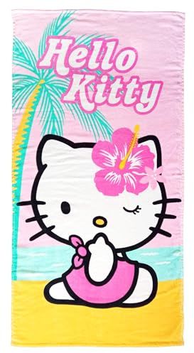 United Labels Hello Kitty Kinder Strandtuch - Beach Badetuch Handtuch 100% Baumwolle 120 x 60 cm Rosa