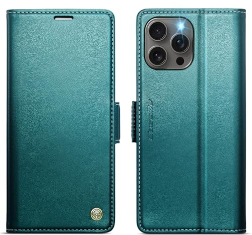 KZB Wallet Case for iPhone 16 Pro, Magnetic Flip, RFID Blocking, Teal | 3 Card Holders, Kickstand, Shockproof, Premium PU Leather, Magnetic Closure, Phone Cover for iPhone 16 Pro (6.3'')