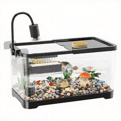 Turtle Fish Tank Con Piattaforma Per Crogiolarsi, Acquario Per Tartarughe Giovani, Comodo Drenaggio Inferiore Per Tartarughe Giovani, Gamberi Di Fiume, Granchi, Anfibi E Rettili(L)