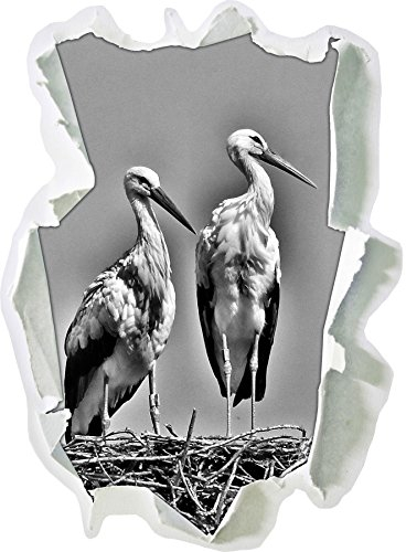 Monocrome, Zwei stolze Störche im Nest Papier im 3D-Look, Wand- oder Türaufkleber Format: 92x62cm, Wandsticker, Wandtattoo, Wanddekoration