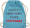 Turnbeutel Rucksack - Stadt und City Outfit - Weltstadt Stuttgart - Unisize - Hellblau - städte sportbeutel country stoffbeutel tasche baumwolle
