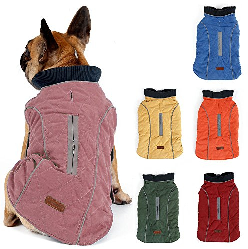TFENG Reflektierend Hundejacke Brust 48-56cm, Rückenlänge 34cm Hundemantel Warm gepolstert Puffer Weste Welpen Regenmantel mit Fleece (Rosa, M)