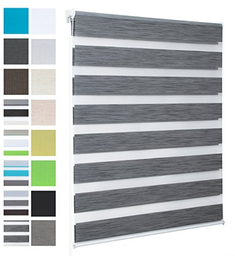 WOLTU Doppelrollo Klemmfix ohne Bohren Marmor Grau B80 x H150 cm, Duo Rollo Zebrarollo Fensterrollo Klemmrollo Seitenzugrollo Easyfix lichtdurchlässig & verdunkelnd Rollos für Fenster und Tür