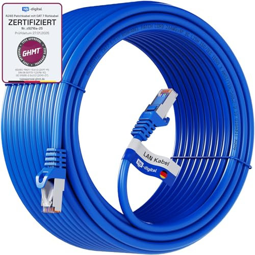 HB-DIGITAL 30m LAN Kabel CAT 7 Rohkabel RJ45 S/FTP Netzwerkkabel Ethernet Patchkabel bis zu 10 Gbps 600 MHz Kupfer Profi PiMF Kupfer für Patchpanel Switch Router Modem - Blau
