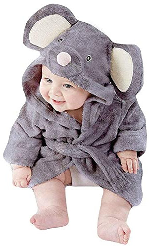 TEDD Boys Bathrobes for Girls Unisex Baby Hooded Dressing Gown Fluffy Pyjamas Toddler Mouse Animal Printed Nightgown for Kids Age 3-4 Years
