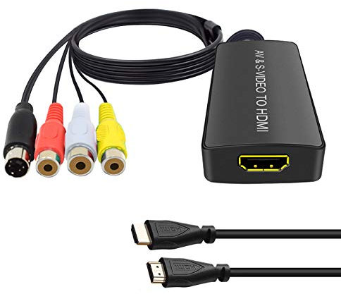 Conversor de vídeo S a HDMI, Dingsun AV Composite RCA y S-Video a HDMI, Compatible con 1080p para PS One, PS2, PS3, Nintendo 64, Wii, Wii U y Reproductores de DVD/DVR/VHS
