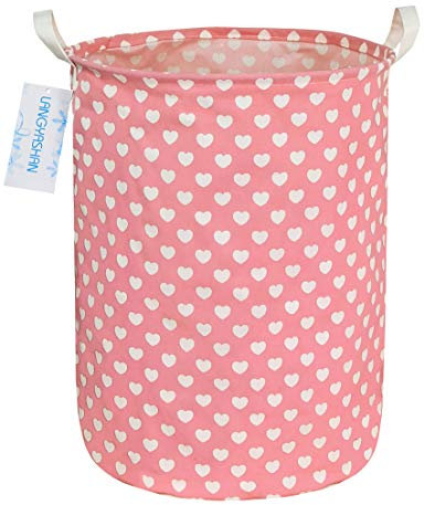LANGYASHAN Panier à linge pliable en toile pour rangement de jouets, paniers cadeaux, vêtements pour chambre d'enfant, panier de chambre d'enfant (cœur rose)