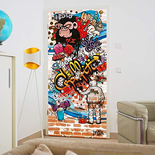 murimage Papier Peint Porte Graffiti 86 x 200 cm photo mural Brique Pierre Coloré Jeunesse chambre Enfants Rustique wallpaper colle inclus