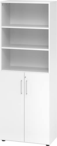 bümö Aktenregal & Schrank abschließbar, Büroschrank Regal Kombination Holz 80cm breit in weiß - abschließbarer Schrank für's Büro & Arbeitszimmer, Büro Möbel Ordnerschrank