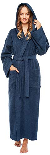 Arus Women's Hooded Classic Bathrobe Turkish Cotton Robe with Full Length Options