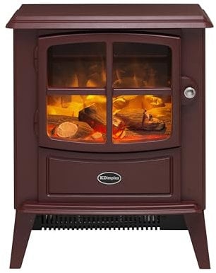 Dimplex Brayford Burgundy Optiflame Electric Stove, Burgundy Red Free Standing Wood Burner Style Electric Stove with Artificial Logs, LED Flame Effect, 2kW Adjustable Fan Heater and Remote Control