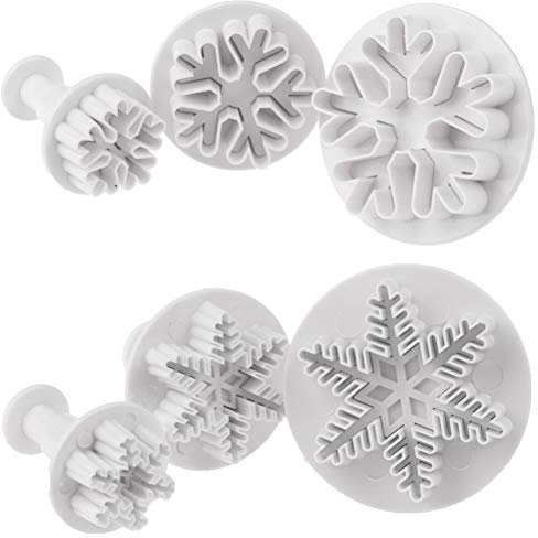6 Packs Snowflake Cookie Cutters, Plunger Decorating Fondant Cookie Cake Plunger Cutters Molds Embossing Tool for Christmas and Winter Holiday