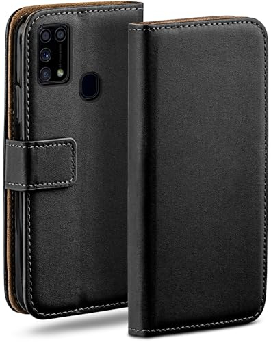 moex Book Case für Samsung Galaxy M31 Handyhülle mit Kartenfach, Hülle klappbar 360 Grad Schutzhülle, Klapphülle Flip Case Cover, PU Leder Handytasche Lederhülle, Schwarz