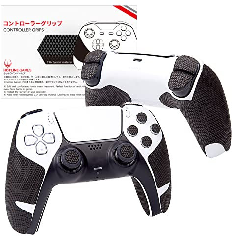 Hotline Games 2.0 Plus Controller Grip for PS5 Controller Grips Tape Playstation 5 DualSense Wireless Controllers,Anti-Slip,Sweat-Absorbent,Easy to Apply,Handle Grips+Buttons+Triggers (Black)