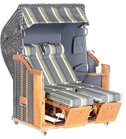 Sonnenpartner Strandkorb Classic 2-Sitzer Halbliegemodell anthrazit/grau mit Sonderausstattung