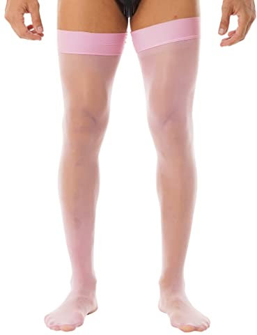 Doomiva Bas Sexy Collant Brillant Homme Chaussettes Hautes Ultra Fin Invisibles sans Couture Extensible Transparent Stocking Clubwear Rose Taille Unique