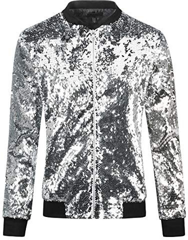 YFFUSHI Jacke Glänzende Langen Ärmeln Reißverschluss Jacke mit Pailletten Bomber Baseballkragen Sportmantel Casual