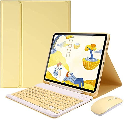 PboyiqiS Keyboard Case for iPad 9th Gen/iPad 8th Gen / 7th Generation with Mouse, Case for iPad Air 3/Pro 10.5 with Pencil Holder, Keyboard Mouse Set Detachable Wireless Bluetooth Keyboard (Yellow)