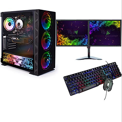 Veno Scorp ARGB Gaming PC Set i5 240 SSD 500 HDD 8GB RAM with 2 x 19” Monitors Win 10 Wifi NeonZilla (Renewed)