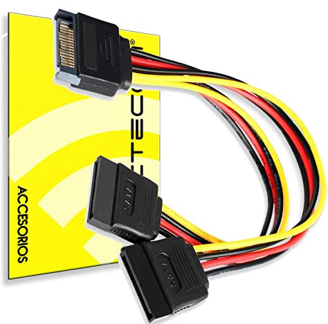 actecom® Cable Adaptador Bifurcador Divisor Splitter de Alimentación SATA Cable divisor SATA Sata Macho a 2x Sata Hembra 20 cm Apto para DVD-ROM/HDD/SSD