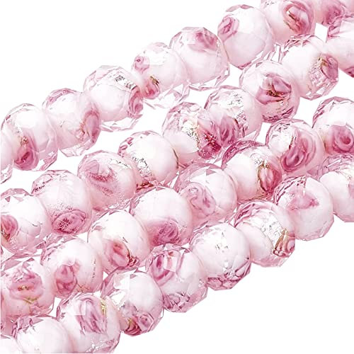 OLYCRAFT 70 pièces 6~8 mm Feuille D'Argent Verre au Chalumeau Perles en Verre à la Main Rondes Perles en Vrac pour Chapelet Fabrication de Bijoux Artisanat avec Trou de 2 mm - Ruban Rose