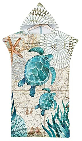 Rowjoy Strandtuch Poncho, Badeponcho Kinder, Ozean Tier Drucken Strandtuch Kinder, Mikrofaser Strandtuch Bademantel, Kind Poncho Handtuch für Kleinkind 2-8 Jahre alt (H4-75X65cm)