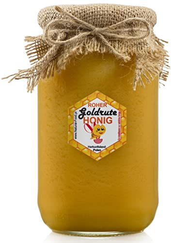 NATURAL FOOD Roher Honig - Direkt vom Imker - Roh Natürlich - Ohne Zusätze - Ungefiltert - Nicht Geschleudert oder Erhitzt - Geschenkidee - 1,1 KG - Goldrutenhonig