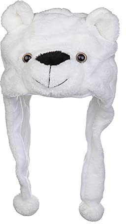 JK Home Mignon Bonnet Animal 3 en 1 Chapeau d'hiver Velours Echarpe Gants Cache Cou Oreilles Ours Blanc