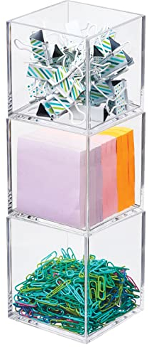 mDesign Schreibtisch Organizer – quadratische Aufbewahrungsbox für Büroklammern, Notizzettel & Co. – praktischer Büro Organizer aus Kunststoff – 3er-Set – durchsichtig