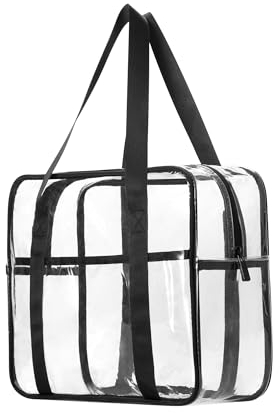 Transparente Tragetasche für Stadion zugelassen, Kulturbeutel, Schultergurt, wasserdicht, für Damen und Herren, Schwarz, Reisetasche, Schwarz , Reisetasche