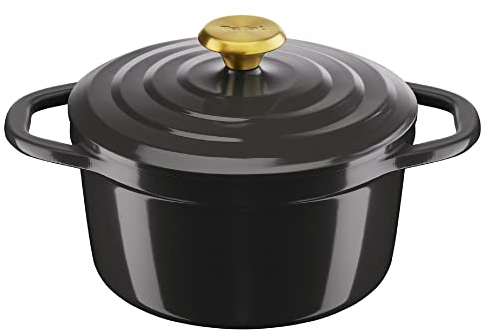 Tefal Air E2554404 Cocotte ronde anti-adhésive en fonte d'aluminium avec couvercle Gris 20 cm
