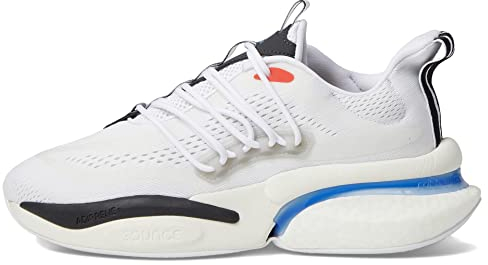 adidas Men's AlphaBoost V1 Running Shoe, White/Blue Fusion/Bright Red, 9.5
