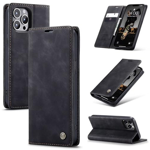 SLWYF Handyhülle für iPhone 12 Pro Max Hülle Premium Lederhülle Klappbar Flip Case Tasche Magnet Kartenfach Standfunktion Klapphülle Schutzhülle für iPhone 12 Pro Max, Schwarz