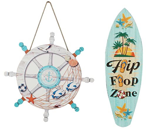 Rvtkak 2 pezzi nautici decorazione da spiaggia in legno per nave e ancoraggio in legno, timone nautico, decorazione da parete, decorazione da appendere alla porta, decorazione a tema spiaggia per la