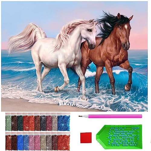 ARTULIO Diamond Painting Set Ein Paar Pferde – 5D Diamant Painting Bilder Kinder 30x40 cm mit Diamond Painting Zubehör für Kinder und Erwachsene - Crystal Art