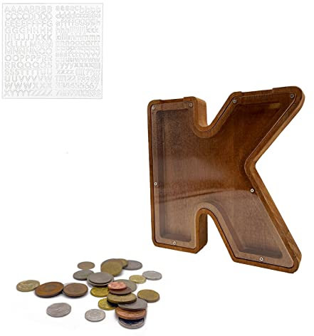 MEDOYOH Groß K Spardose Holz Buchstabe, 23CM/9IN Buchstaben Spardose Holz Alphabet Sparbox Münzen Sparschwein Hochzeit für Erwachsene Kinder Geburtstagsgeschenk