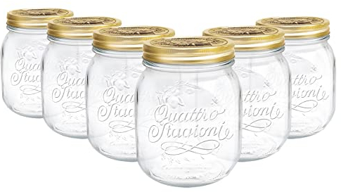 Bormioli Rocco Quattro Stagioni Glas Vorratsgläser - Traditionelle Küche Lebensmittel Kanister mit Schraubdeckel - 700ml - Packung mit 6