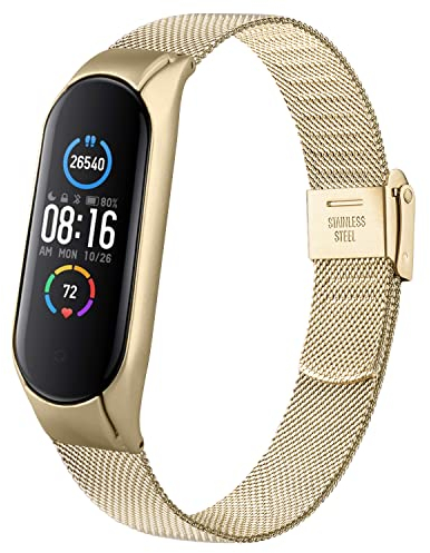 AK Cinturino Compatibile con Xiaomi Mi Band 6 Braccialetto/Xiaomi Mi Band 5 Cinturino Regolabile in Acciaio Inox Metallo Cinturino di Ricambio per Xiaomi Mi Band 5/Mi Band 6