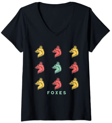 Damen Foxes I Rotfuchs Fuchs Fuchsschwanz Tiere T-Shirt mit V-Ausschnitt