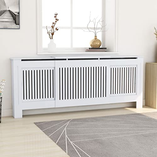 HOMIUSE Heizkörper Verkleidung Abdeckung 205x20.5x81.5 cm Heizkörperverkleidung Modernes Lamellen-Design Heizung Abdeckung Heizungsverkleidung für Wohnzimmer Radiator Cover Weiß MDF