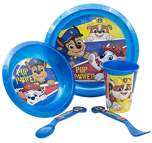 SET DE TABLE POUR ENFANTS 5 PIÈCES. ASSIETTE, BOL, VERRE DE 260 ML ET COUVERTS. SANS BPA | PAW PATROL PUP POWER