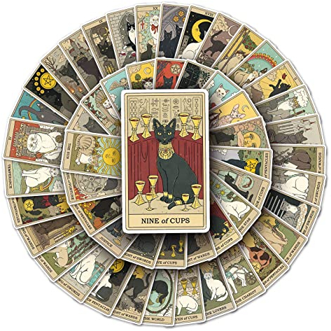 Tarot Aufkleber für Laptop(62 PCS),Geschenk für Kinder Jugendliche Erwachsene Jungen,Tarot Stickers Wasserdicht Vinyl Aufkleber für Scrapbook,Skateboard,Auto,Gepäck